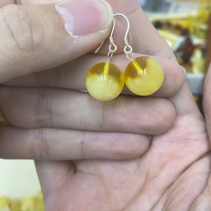 蜜蜡银S925镶嵌裸石耳钩