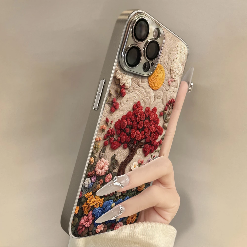 适用苹果17promax手机壳iPhone16/15pro全包防摔油画花朵小众女款