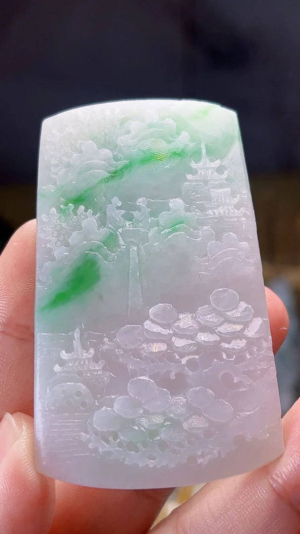 天然缅甸翡翠冰胶飘阳绿山水牌毛货买断需抛光尺寸67-40-6