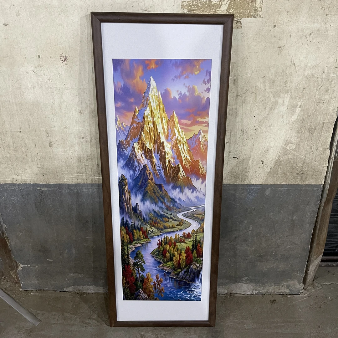 35*95金山烫金竖版中式装饰画实木玄关书房茶室客厅挂画