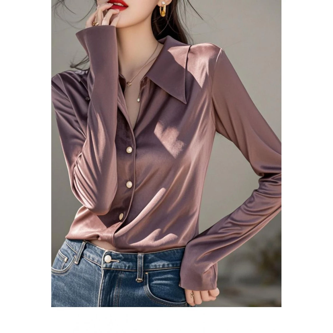 2024冬季新款时尚洋气减龄高级感超好看上衣轻熟法式紫色衬衫