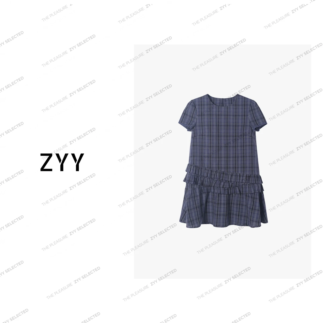 ZYY【格调花园】2025/S新品格子不规则压褶下摆连衣裙X25CLYLT0004