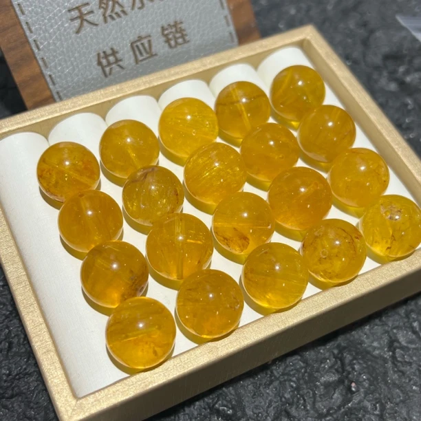 【月月家】L94天然黄萤石通孔单珠17-18mm 多样性发其一