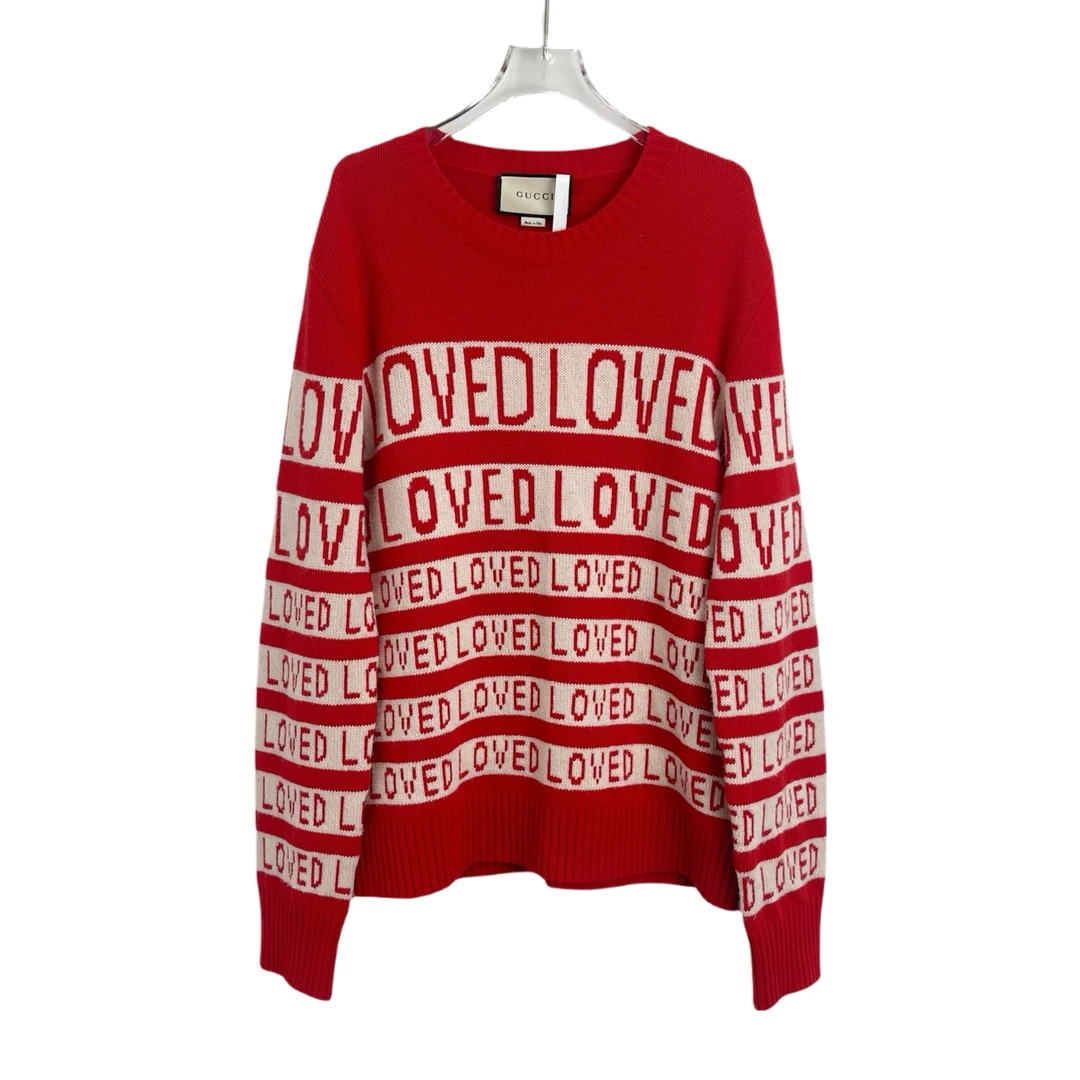 全新未使用 GUCCI/古驰  001131  红白loved羊毛毛衣  L码