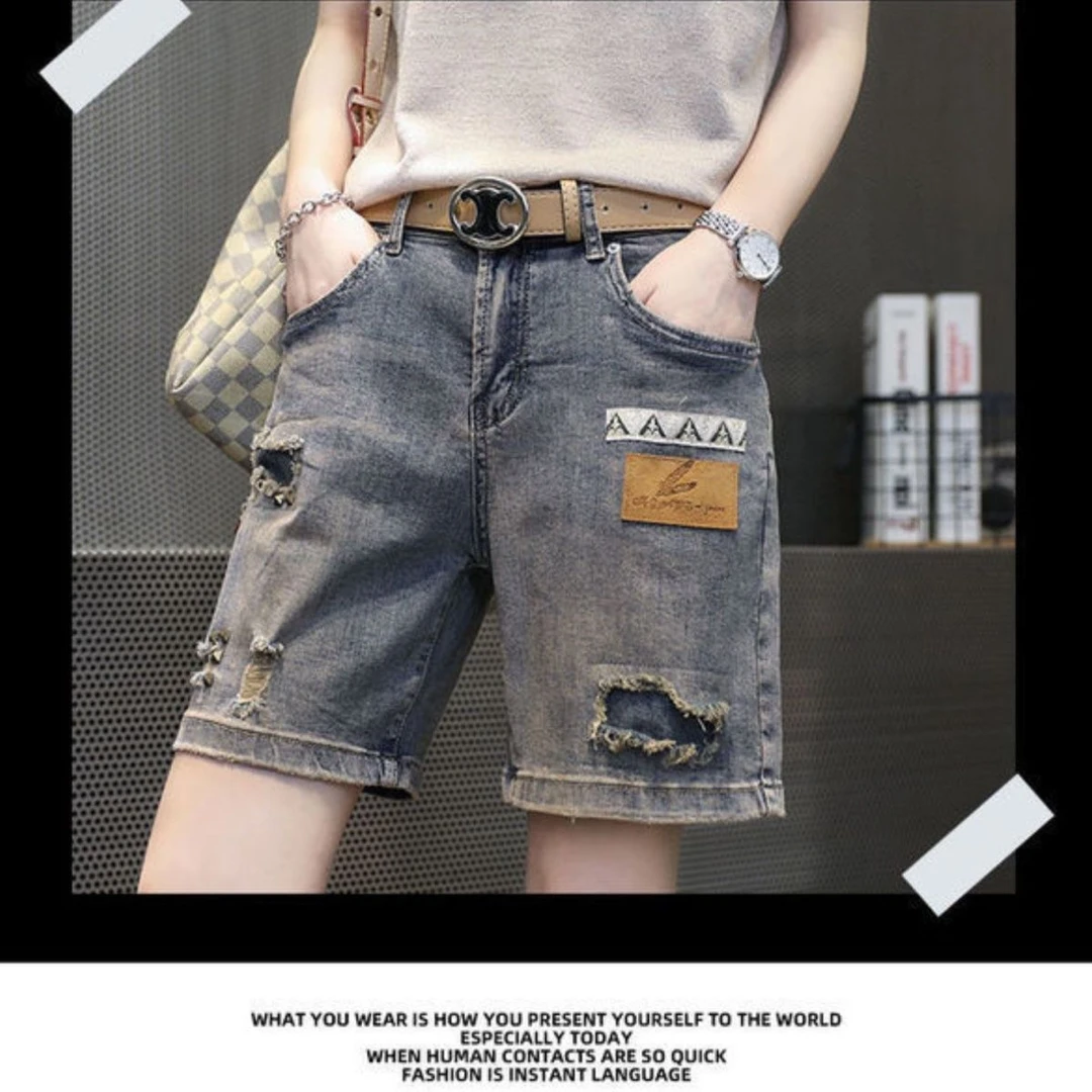 2025夏季新款破洞牛仔短裤女宽松高腰薄款直筒显瘦裤子女裤