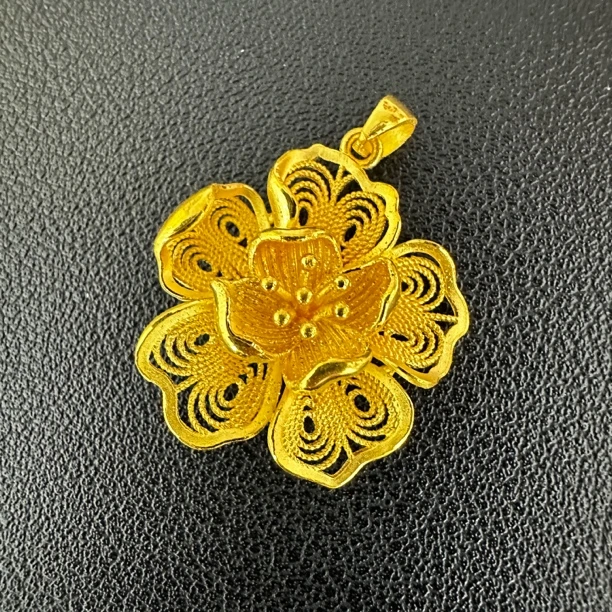 足金【花花吊坠】手工精美编织吊坠时尚素款复古金色金色款女款