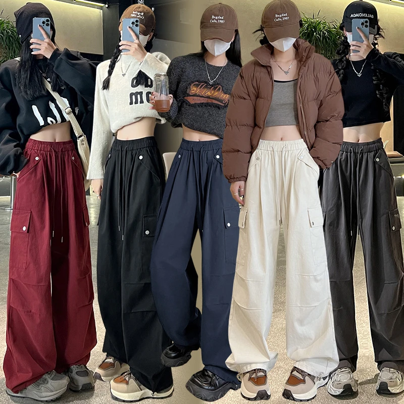 美式新款两穿工装裤女2024秋冬季宽松休闲户外阔腿登山裤运动裤