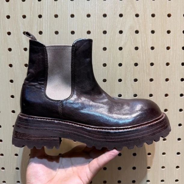 女鞋2025新款时尚百搭真皮切尔西靴烟筒靴厚底增高一脚蹬短靴