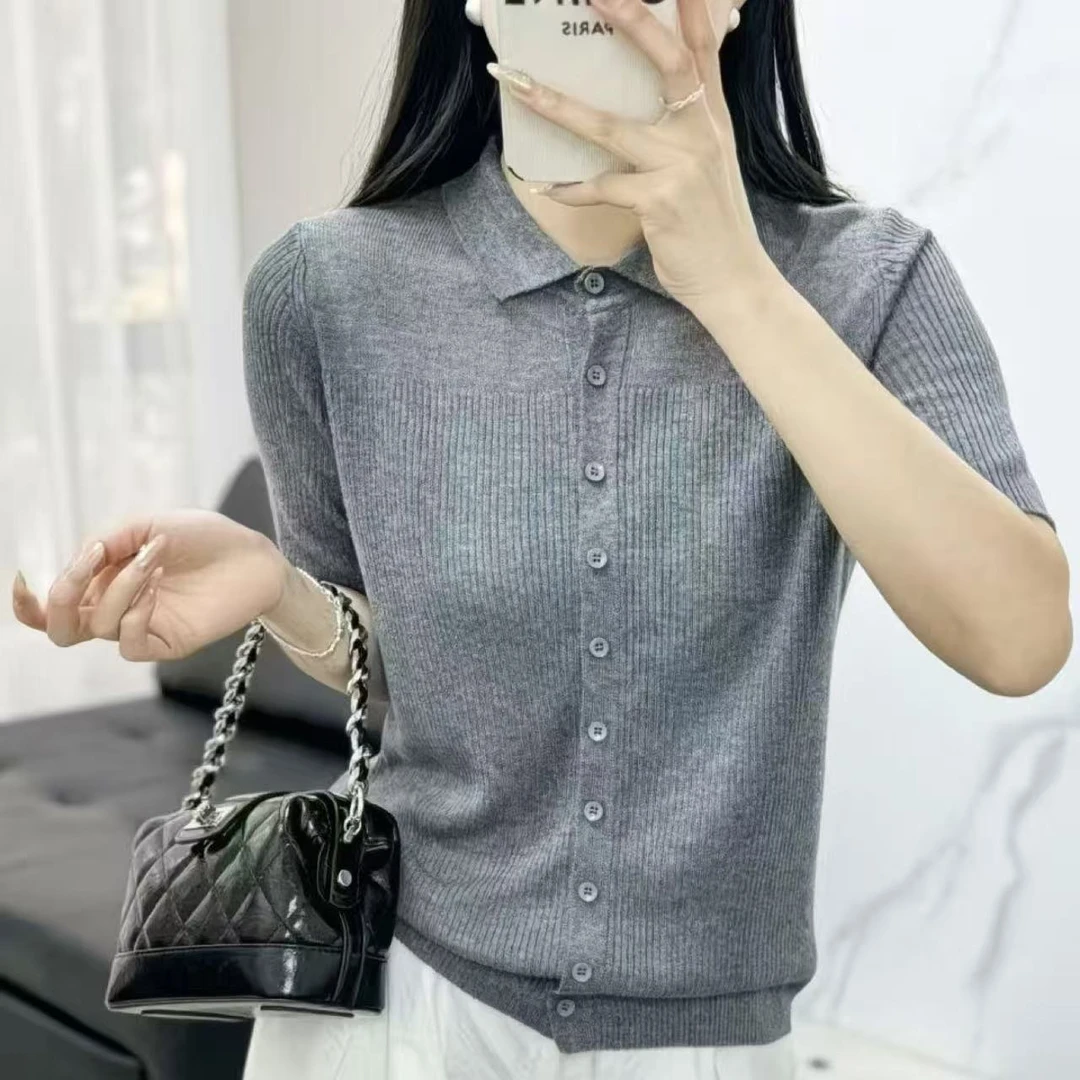 /初春/ 早春新款设计感开衫小众高级感女士针织衫polo领上衣