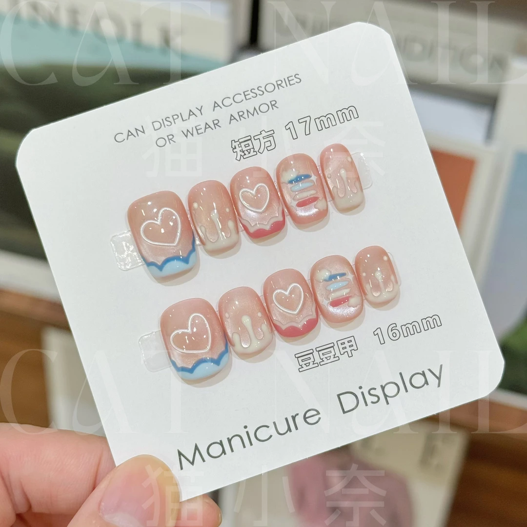 蛋糕彩虹  纯手工穿戴甲 定制美甲贴片10片装 立体可爱ins