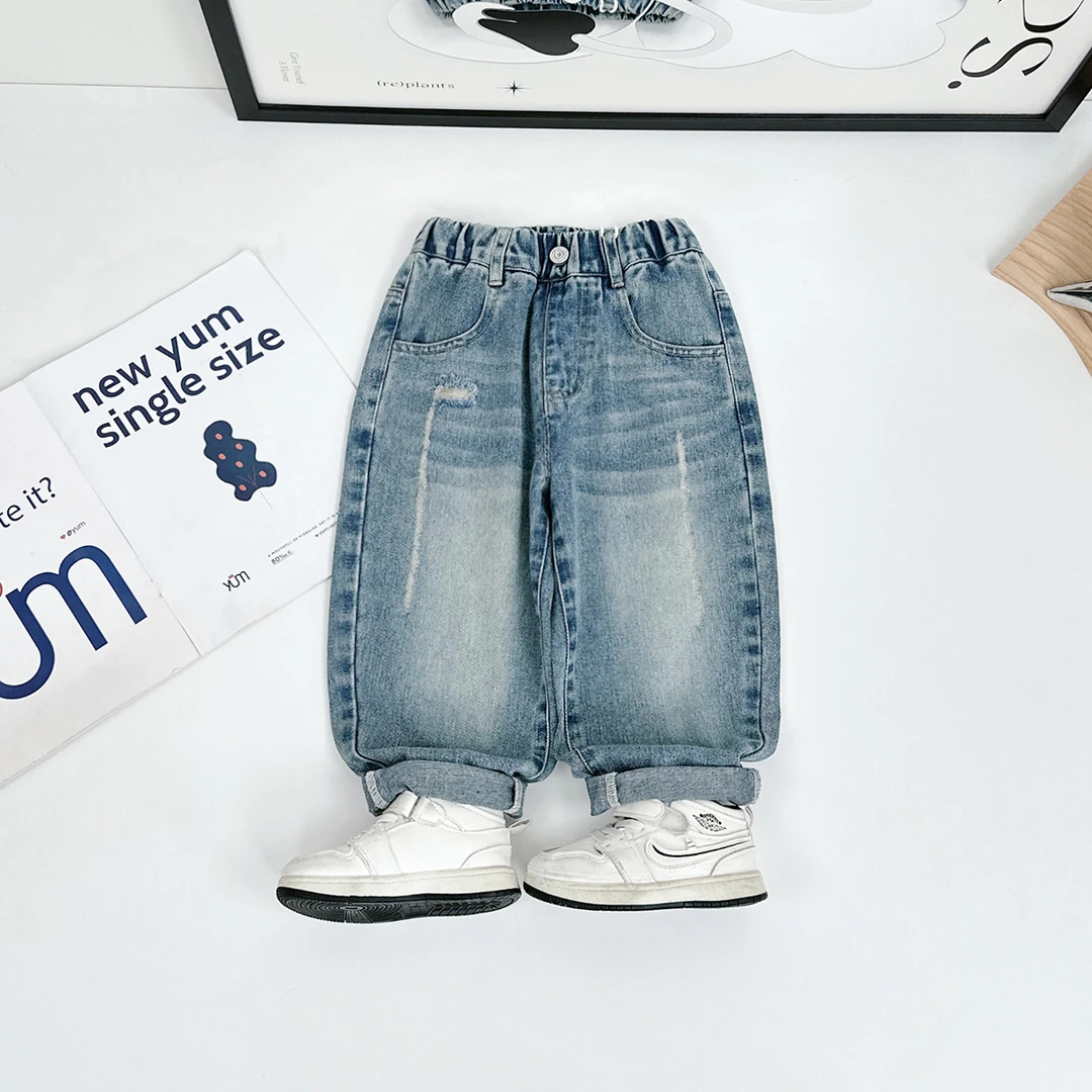 男童裤子春秋款儿童牛仔裤2025新款春装潮 QYD25005 悠悠童话童装