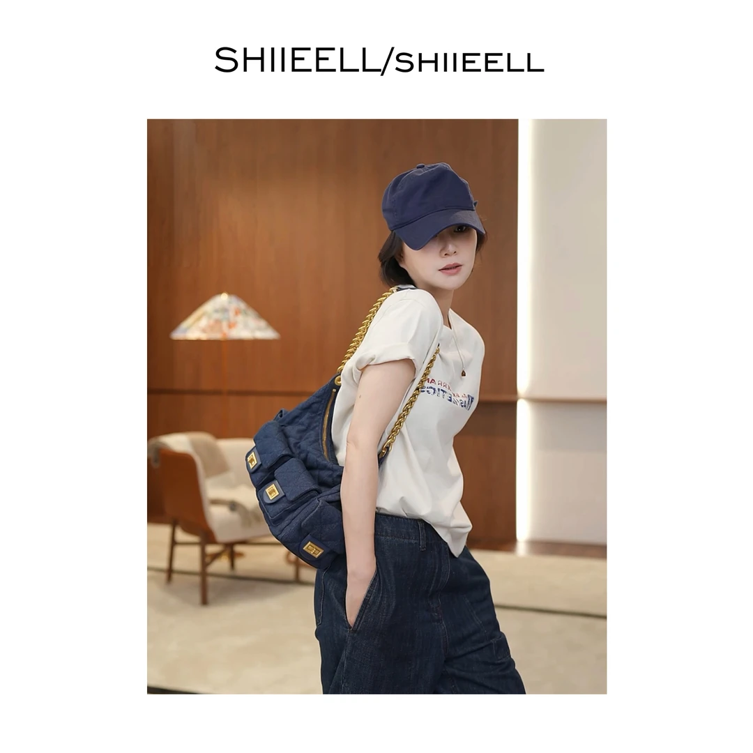 SHIIEELL现货 圆领印花短袖T恤女式夏季休闲半袖外穿上衣W4123