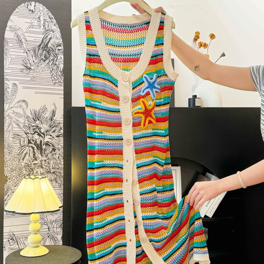 海星彩虹宽松夏季时尚透气连衣裙休闲减龄裙DP8051