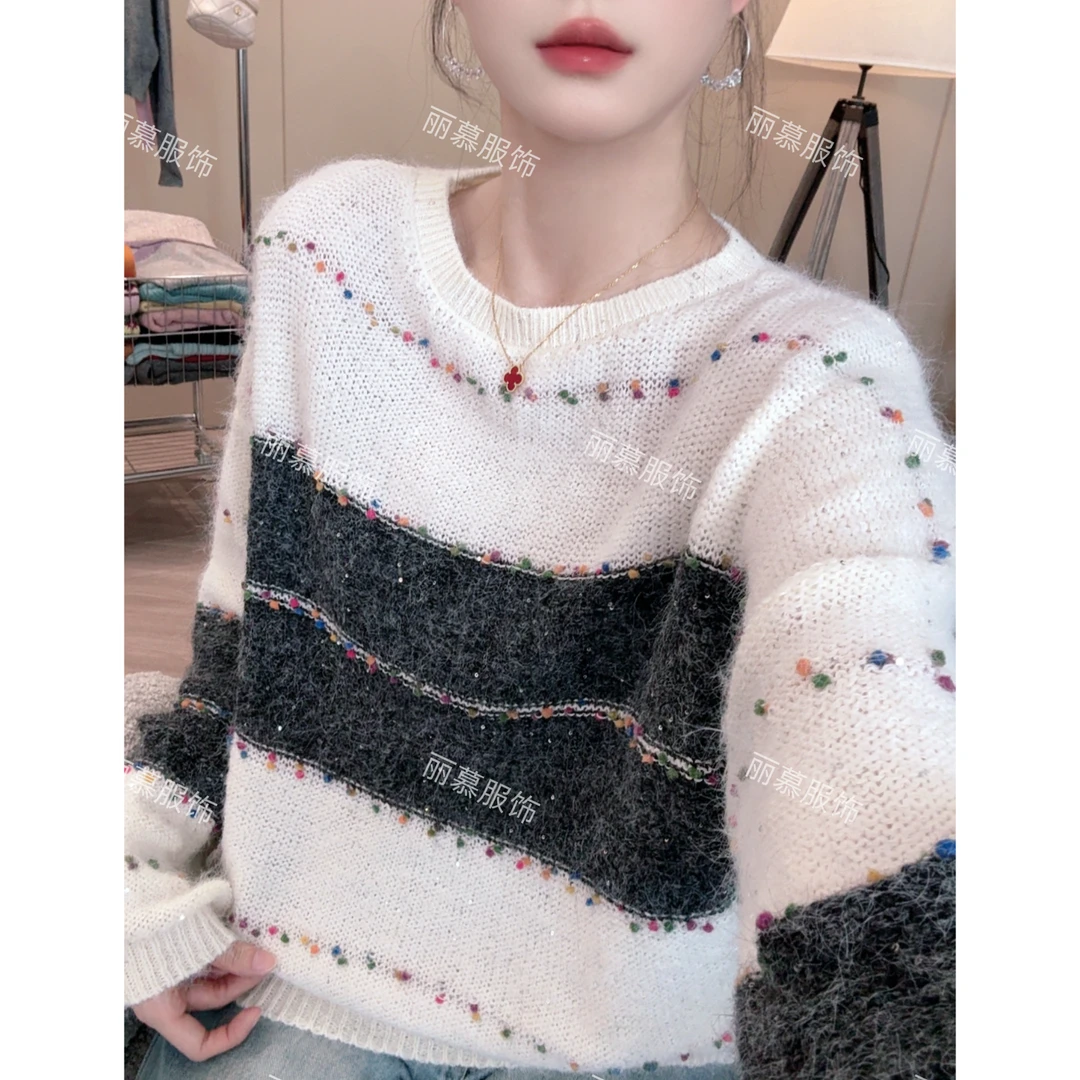 【彩点亮片】软糯毛感彩点亮片轻奢高级感慵懒风针织毛衣套头2058