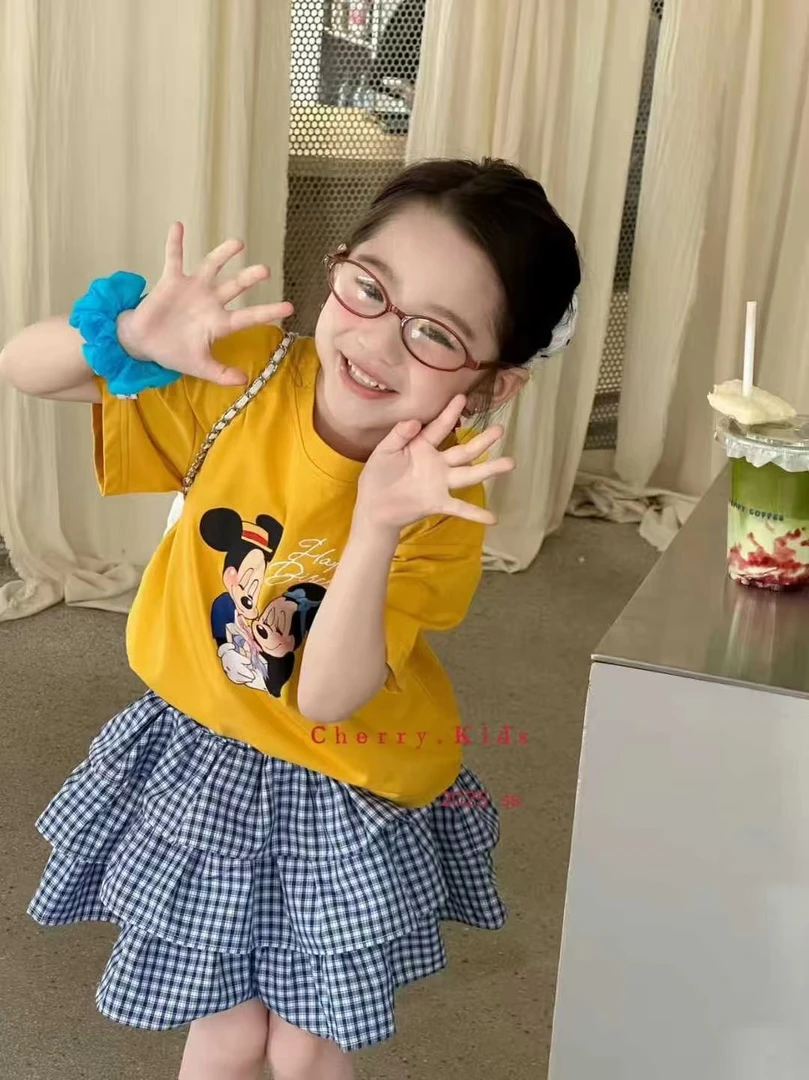 套头夏季卡通动漫女男友风套装衬衫上衣中小童童装百搭