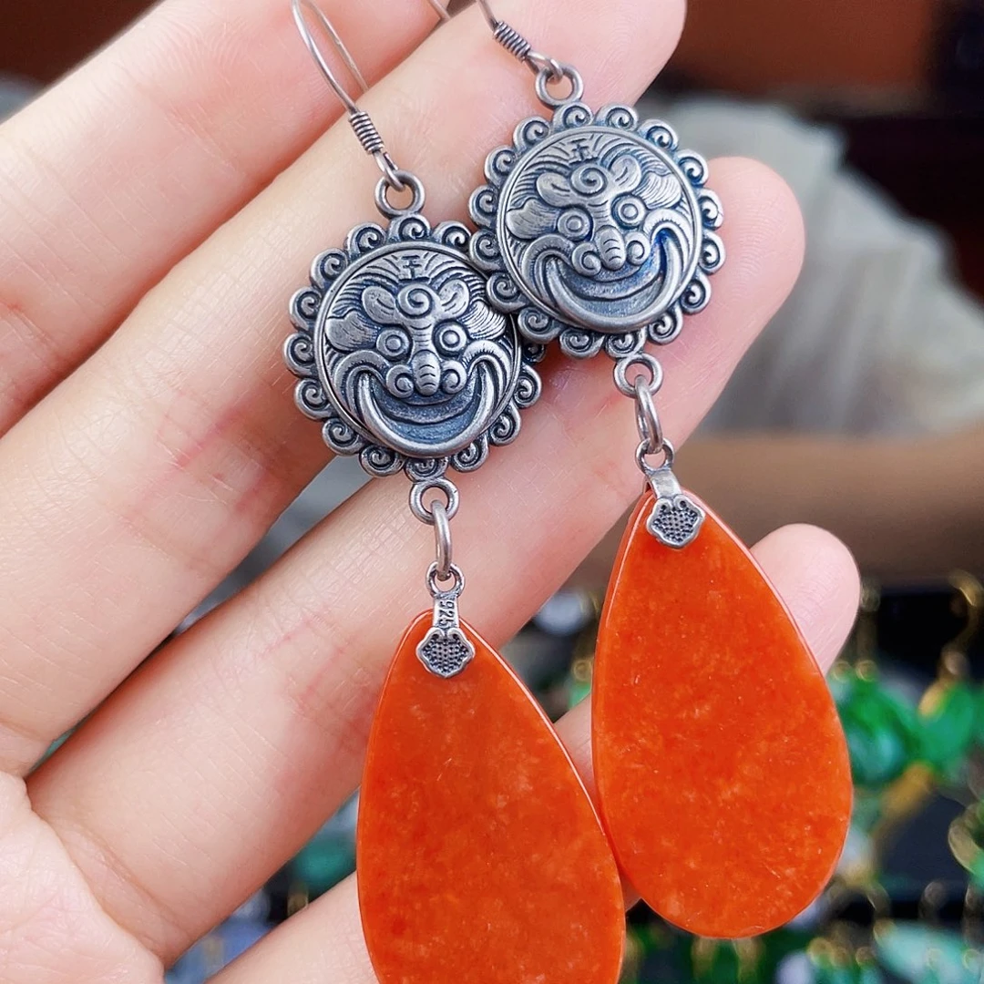 翡翠银S925镶嵌耳饰饰品