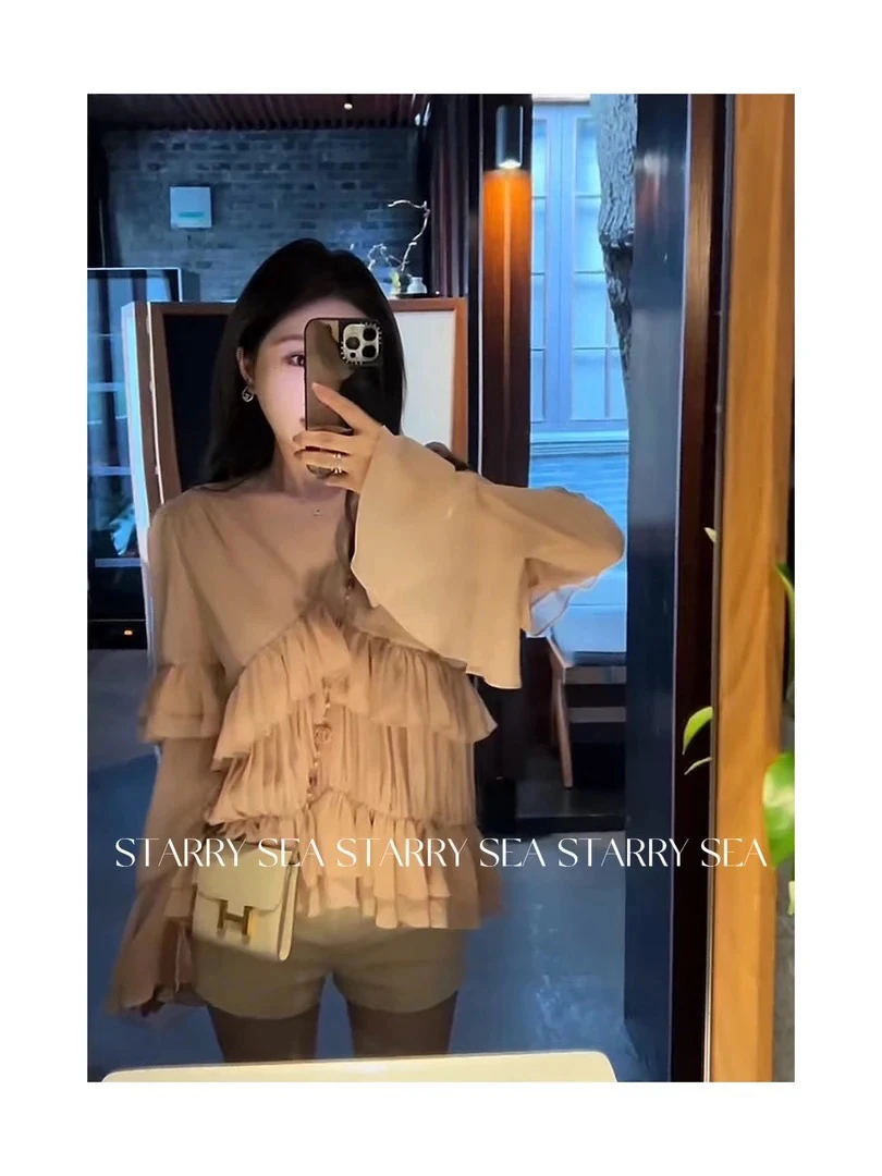 PP福利温柔女主 百搭显瘦设计感别致叠层荷叶边上衣#PP0184SY