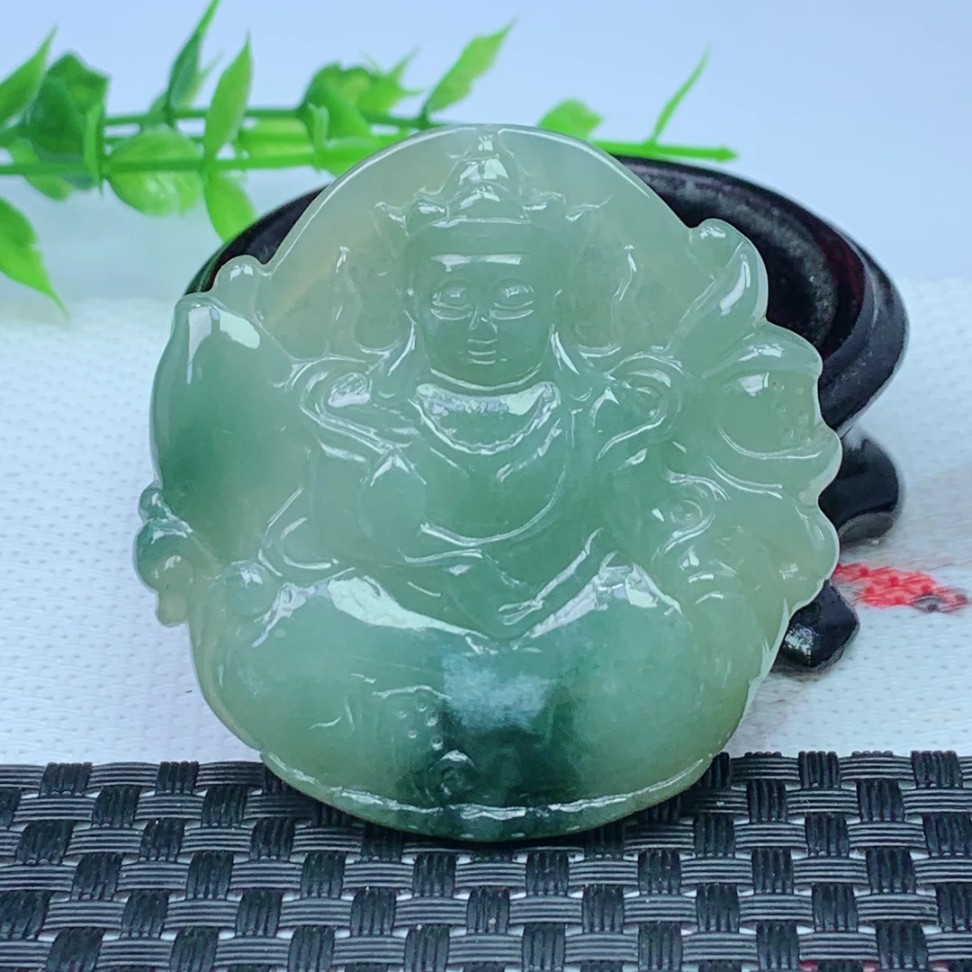 缅甸天然A货翡翠 飘彩渡母吊坠 尺寸;51.8*52.7*5.3mm