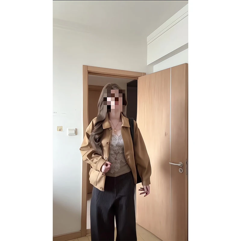 复古夹克女美式宽松翻领休闲百搭外套上衣高级蕾丝内搭百搭裤子