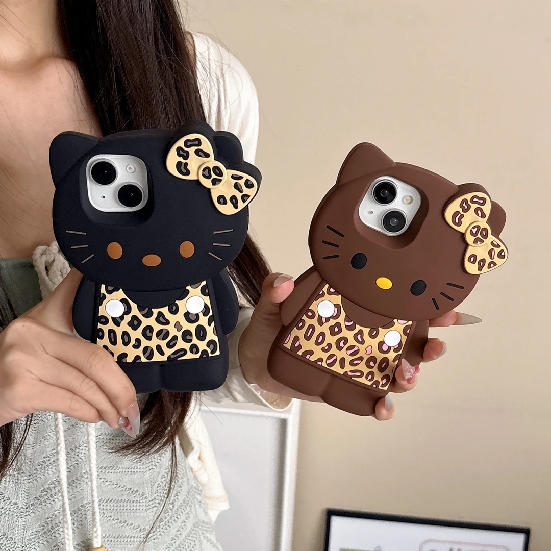 豹纹可爱蝴蝶结猫咪适用苹果全系列手机硅胶保护壳