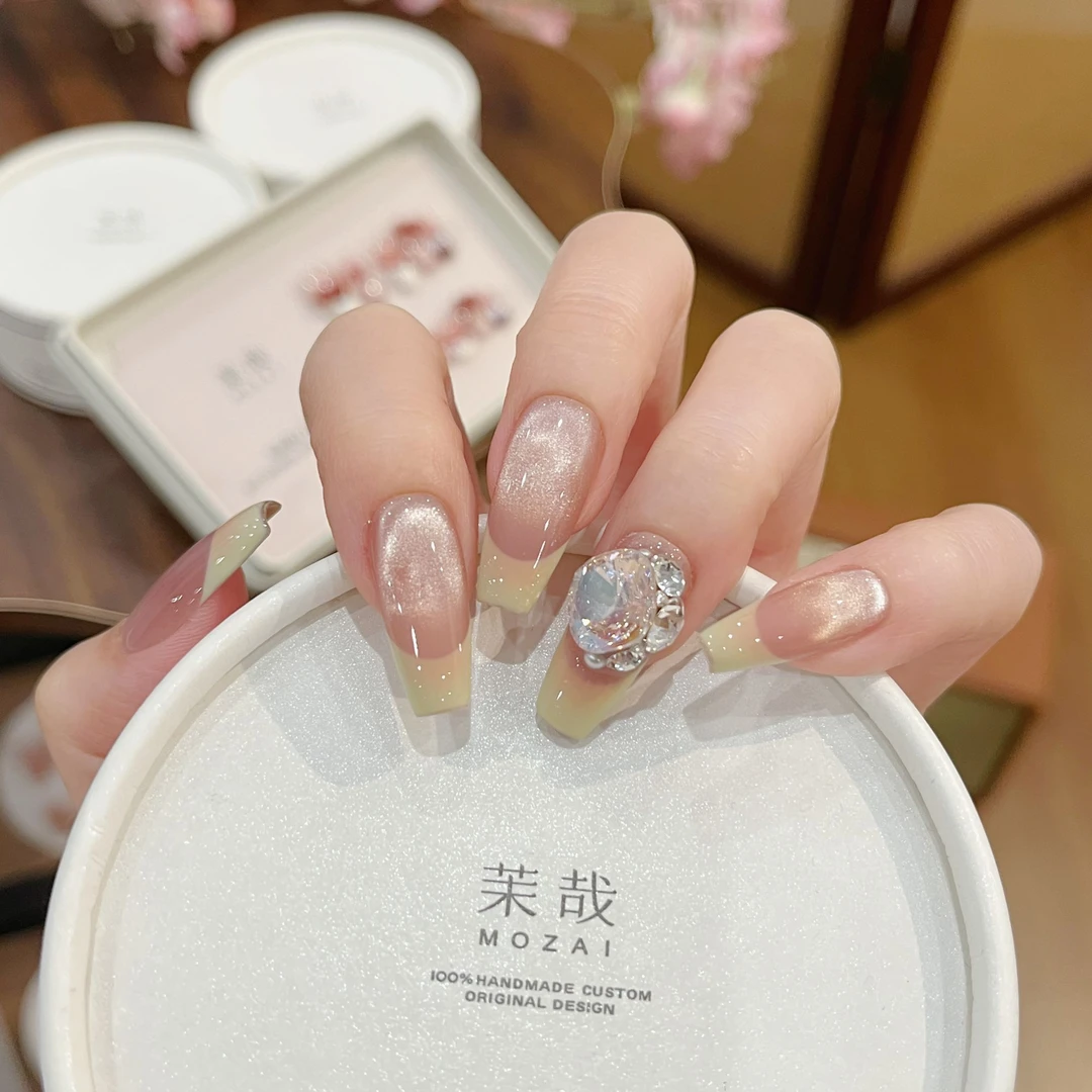 茉哉圆圆【厚乳拿铁】纯手工定制美甲可拆卸穿戴甲A3703/B3703