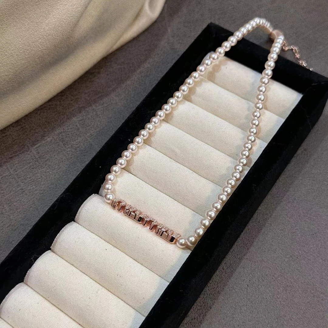 铜合金项链 M字母轻奢珠珠项链-4127