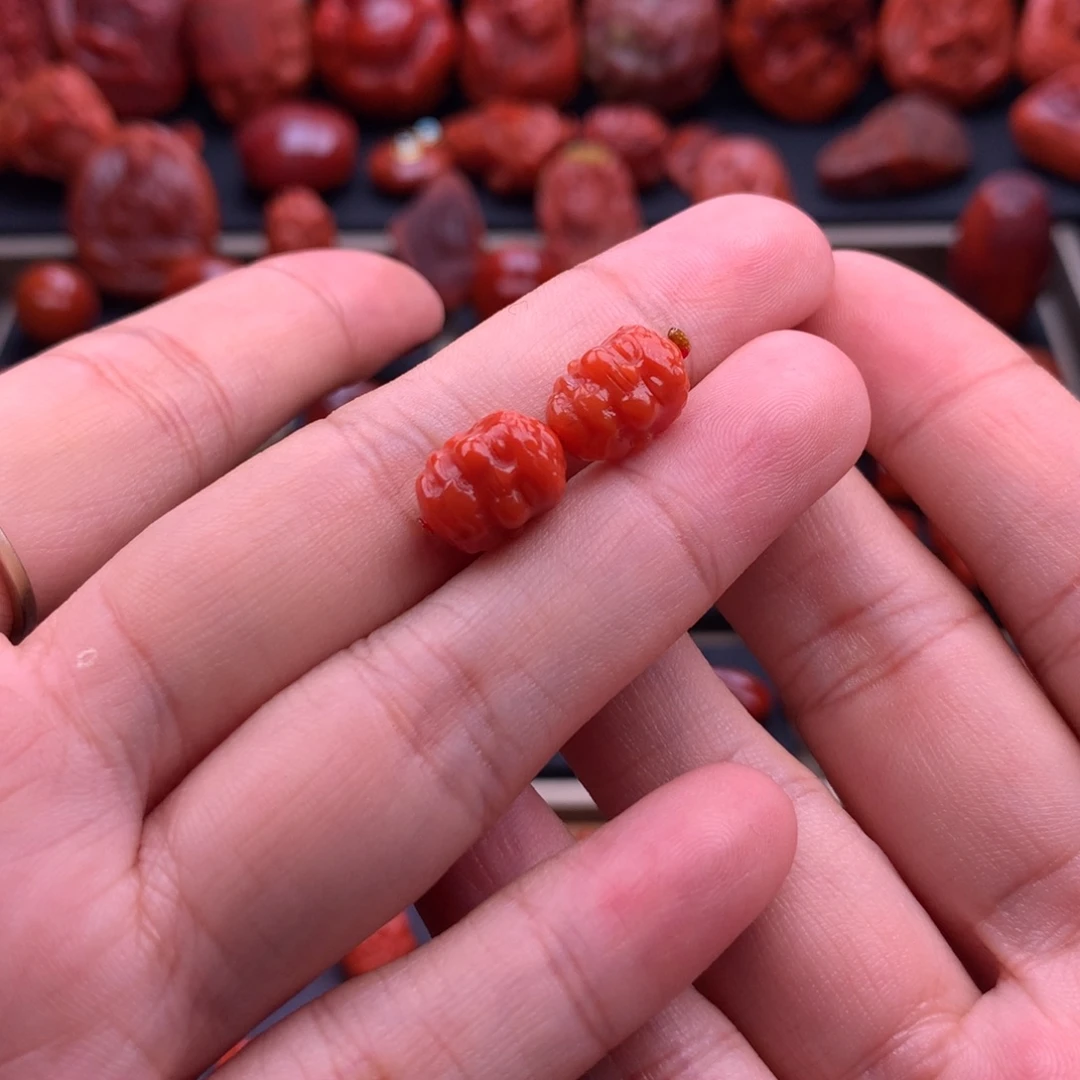 南红玛瑙未镶嵌宝宝佛对珠8.8mm