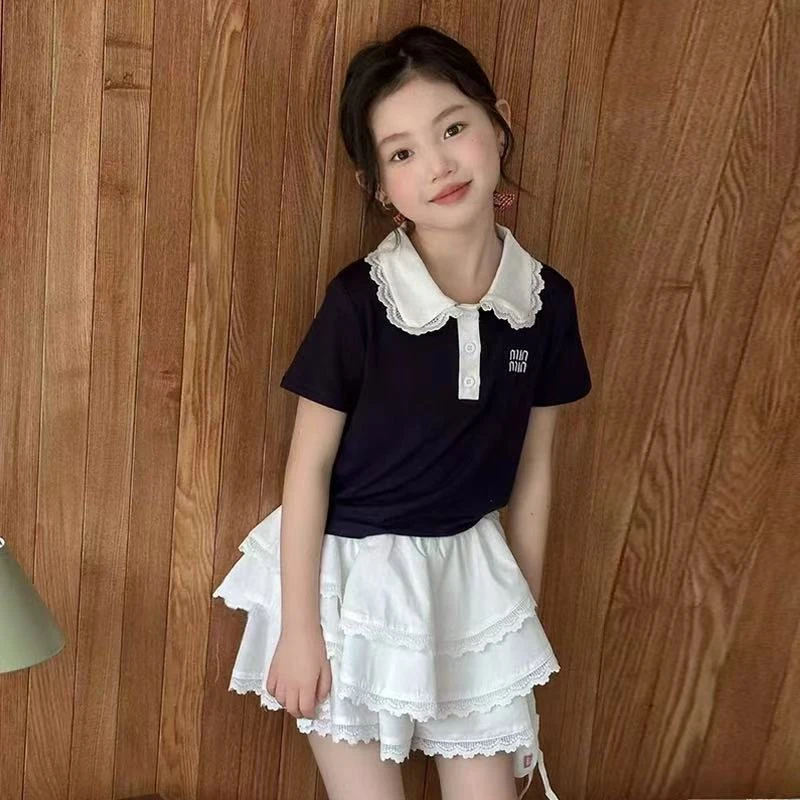 【现货】女童夏季短袖蛋糕裙套装学院风POLO衫短裙子T恤儿童CSC2112