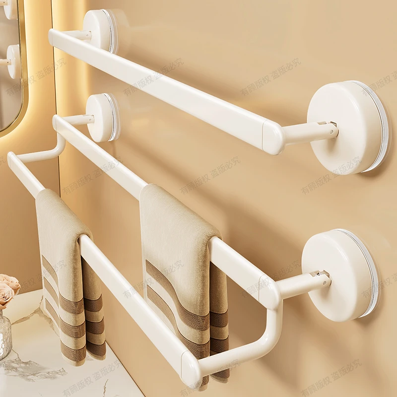 吸盘毛巾架卫生间置物架免打孔壁挂式收纳奶白色挂式吸盘毛巾架