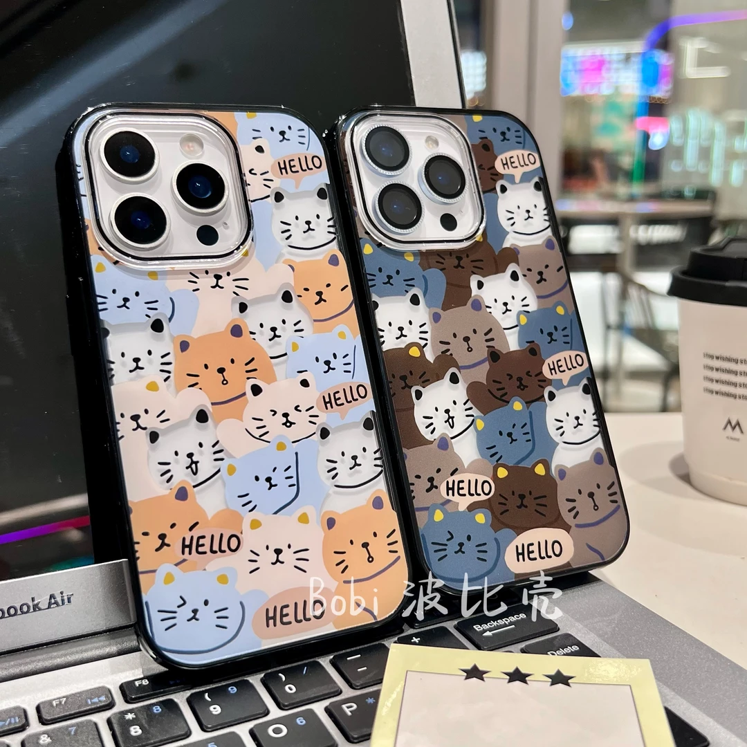 卡通可爱情侣原创满屏猫咪创意防摔适用苹果手机壳iphone16pro/15