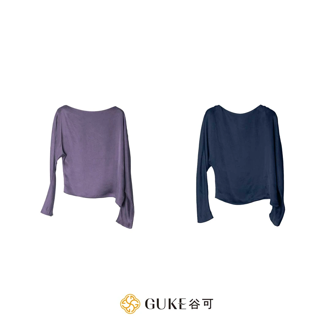 GKE/谷可C1239时尚不对称小衫女装2025夏季圆领垂感宽松长袖衬衫