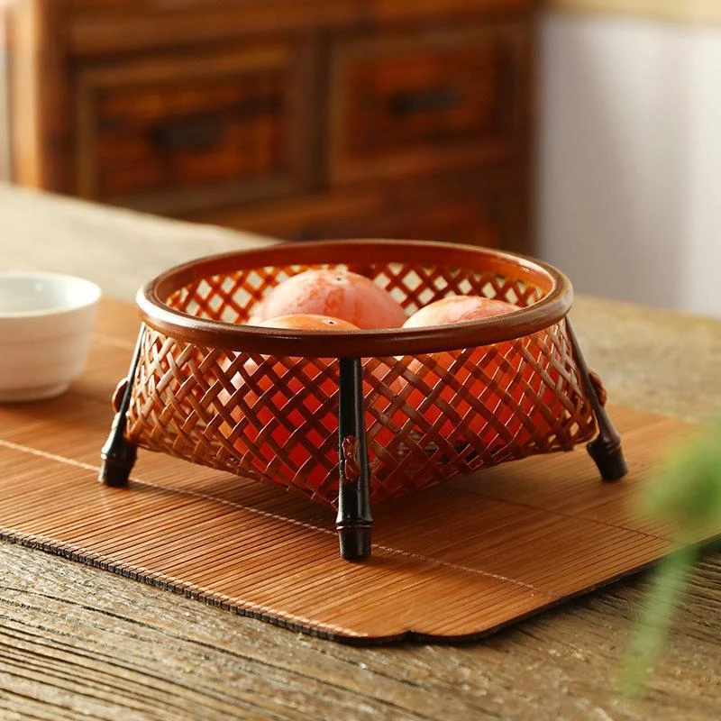 竹编大漆零食筐小果盘茶点盘中式小托盘家用茶室糖果点心收纳竹篓