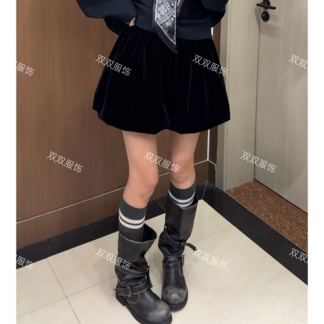 【SSOUHAN】星光璀璨 高级百搭丝绒秋冬新款半身裙花苞款