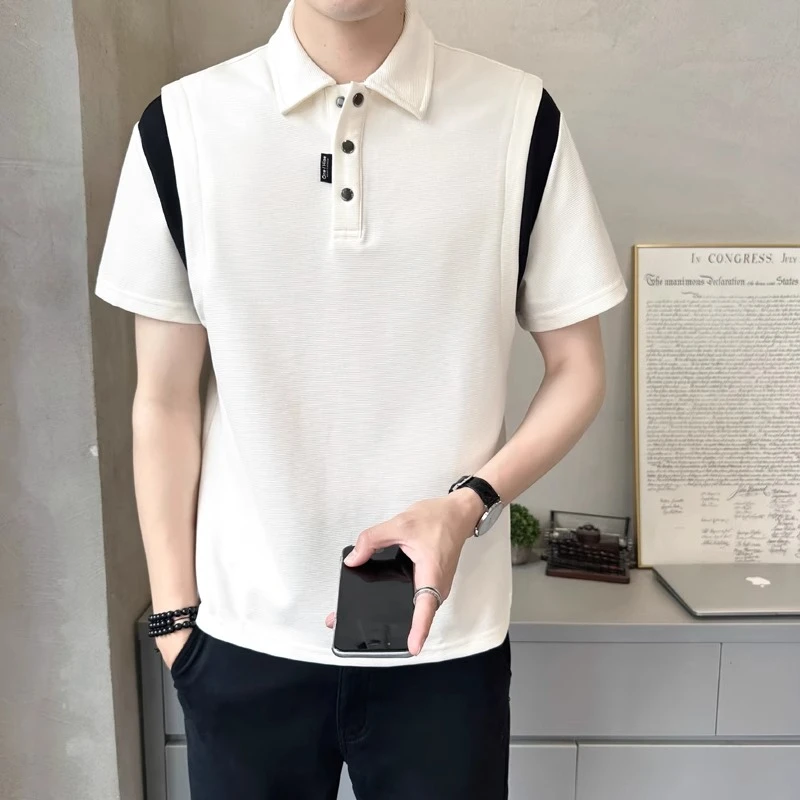 撞色拼接polo衫男士短袖夏季新款潮牌痞帅高级感重磅t恤半袖