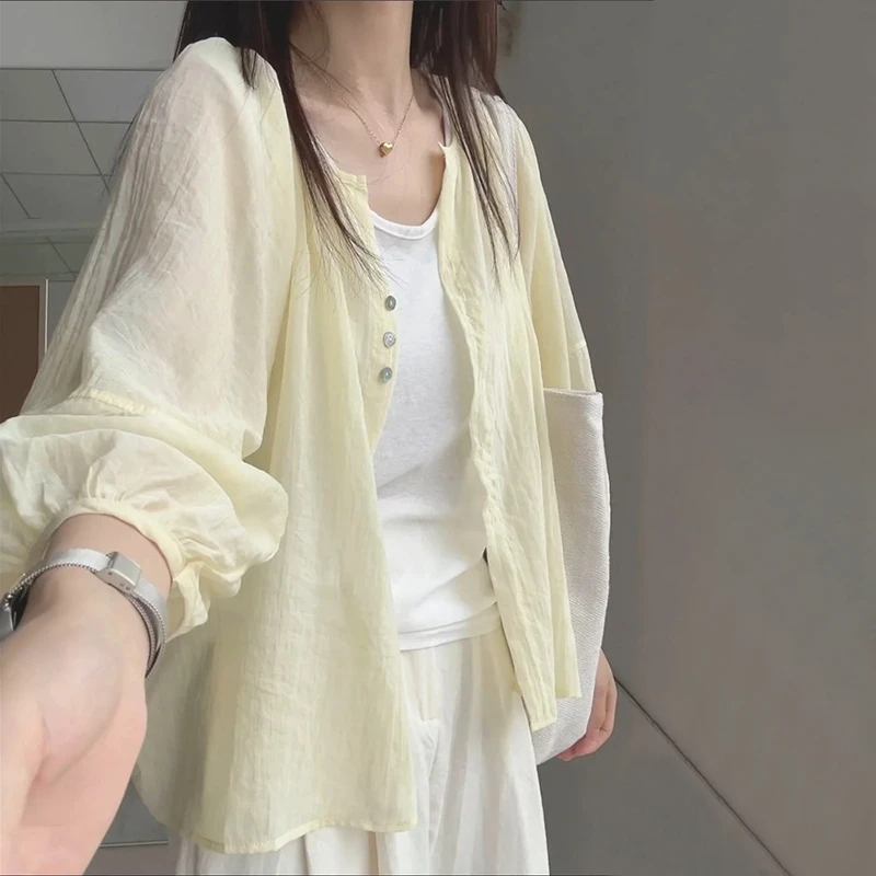 轻薄透气小个子圆领短袖衬衫女夏季2025新款百搭防晒衣开衫短外套