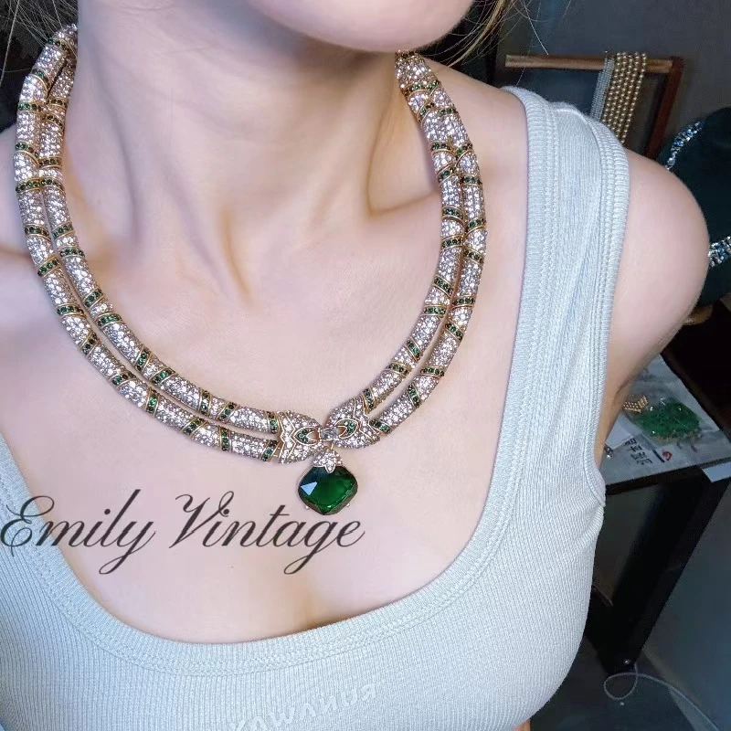 铜合金仿水晶项链 【3431】《双链缠翠》Emily Vintage珍藏款