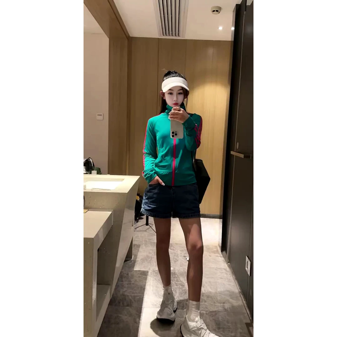 洋气时尚百搭运动风彩条三道杠织带防晒立领外套