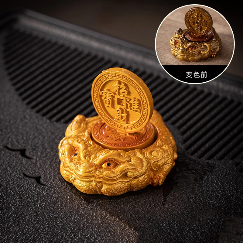 时来运转变色金蟾茶宠摆件创意可旋转招财貔貅茶玩茶具配件装饰品