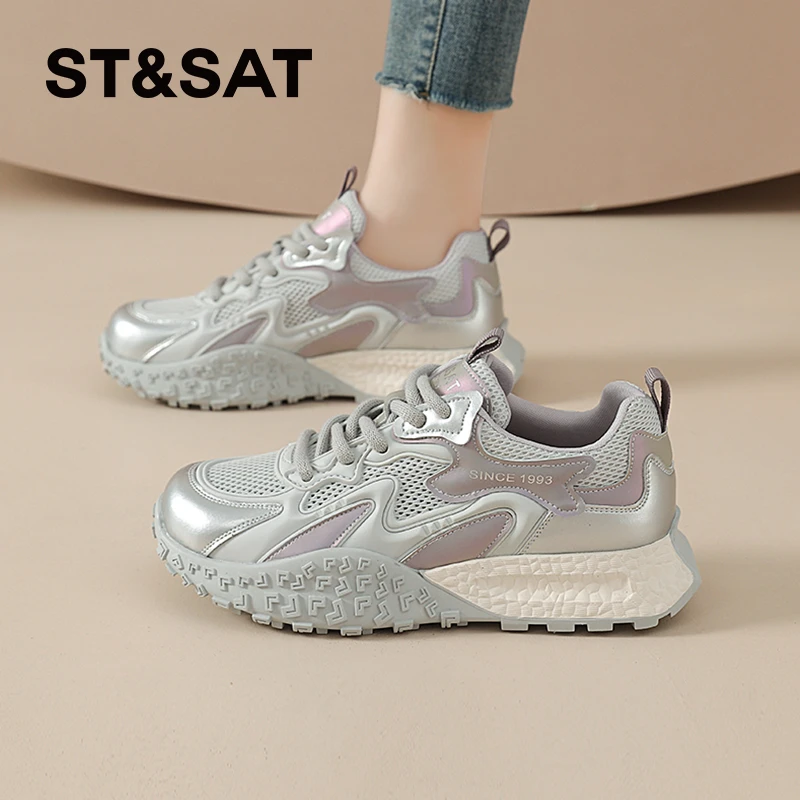 星期六厚底运动鞋女士2025新款春秋季百搭休闲鞋时尚轻便网面女鞋