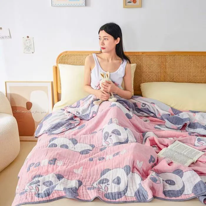 【熊猫】150*200 单人六层纯棉纱布夏季轻薄盖毯休闲毯