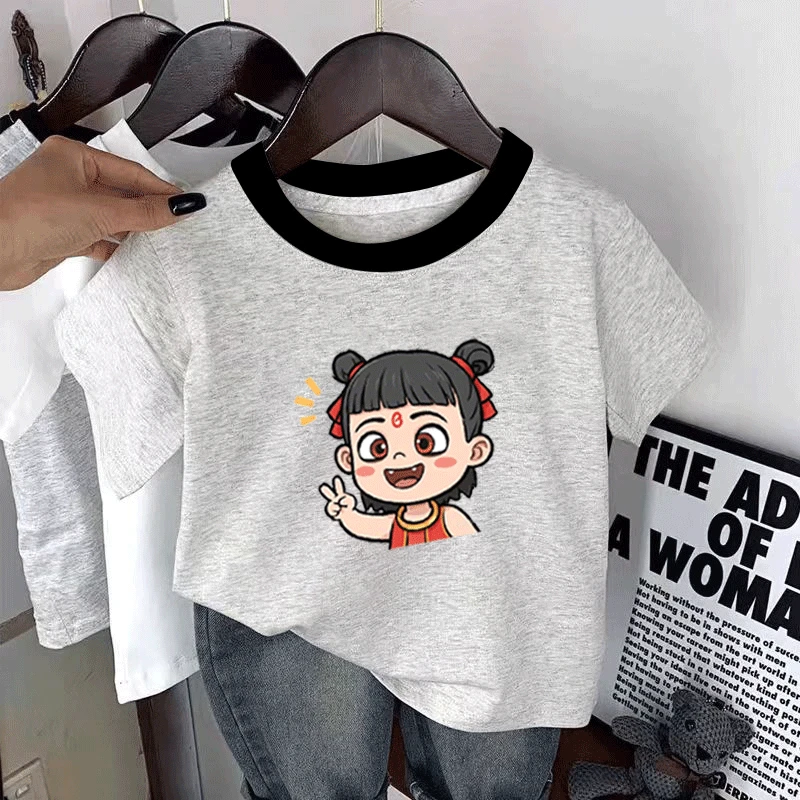 卡通哪吒儿童短袖新款纯棉T恤男女童夏季打底衫中小宝宝可爱上衣t