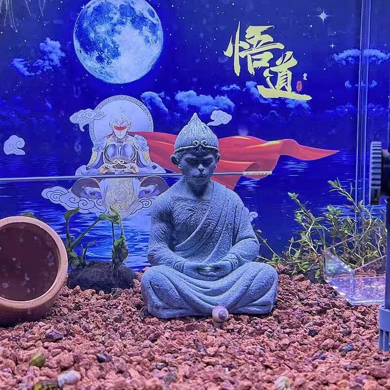 禅意斗战胜佛孙悟空齐天大圣鱼缸造景茶宠居家装饰摆件