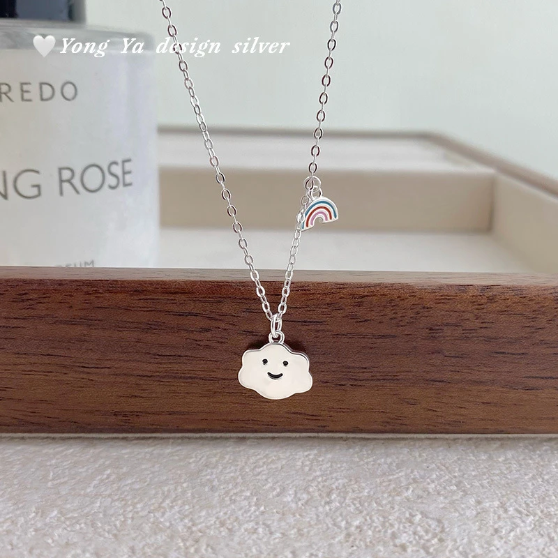 吊坠925银 S925银云朵笑脸项链文艺设计奶油甜美风送朋友纯银项链