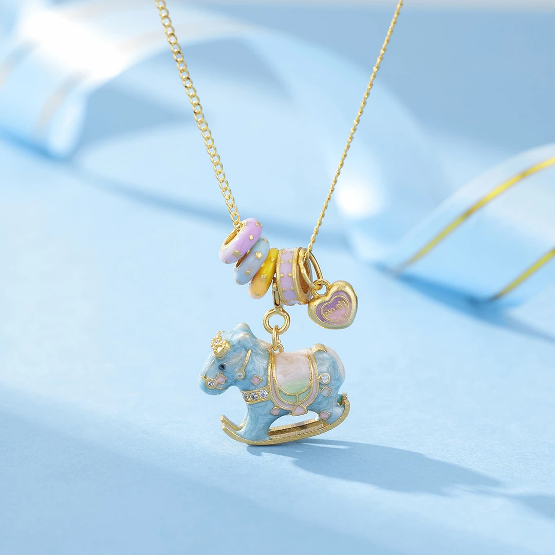 坠链均925银 s925纯银欢快木马项链时尚百搭童趣小众设计轻奢可爱