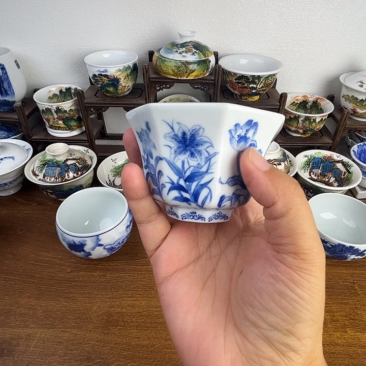 忠意堂釉下彩八方杯