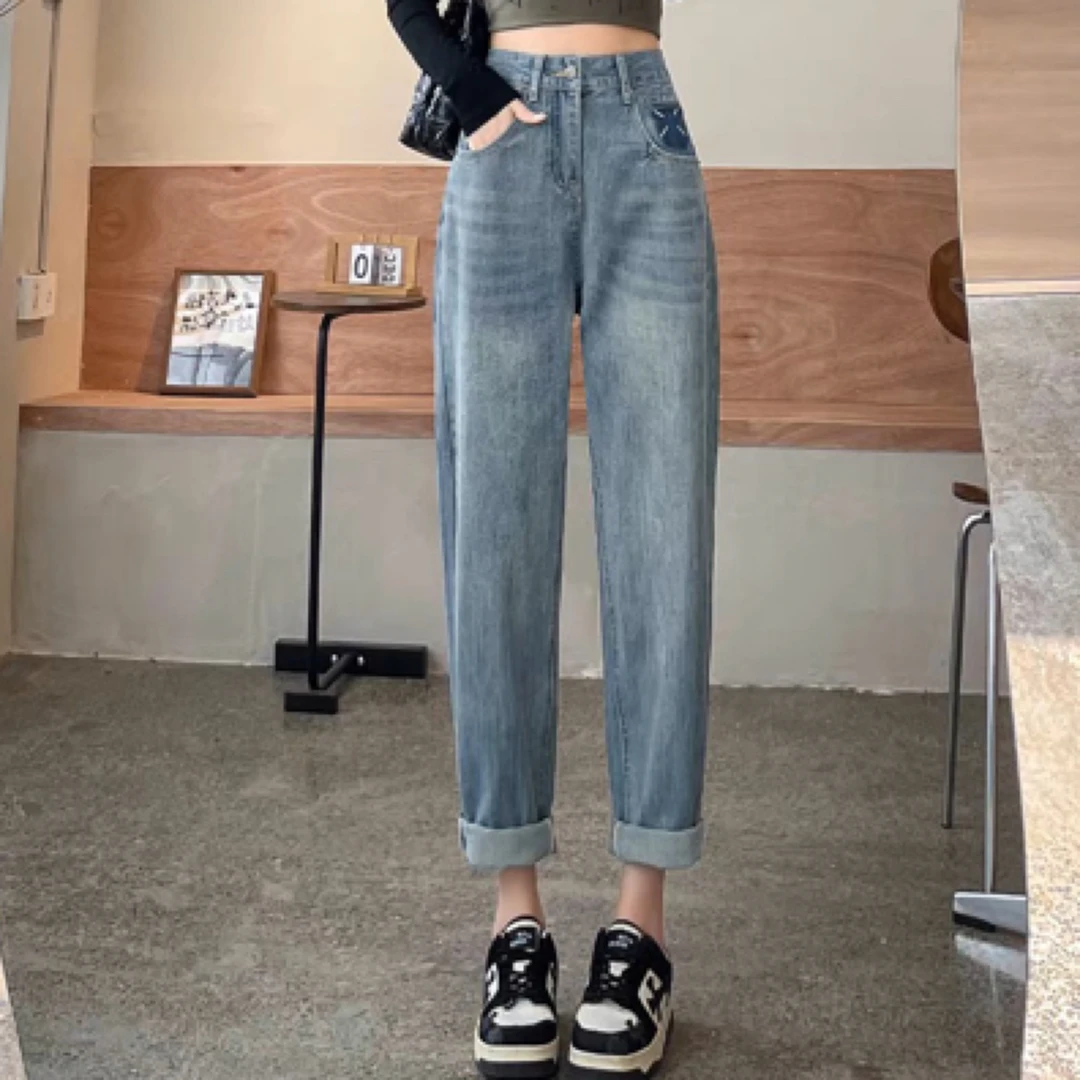 阔腿宽松牛仔裤女2025新款高腰复古美式小个子休闲老爹萝卜裤裤子