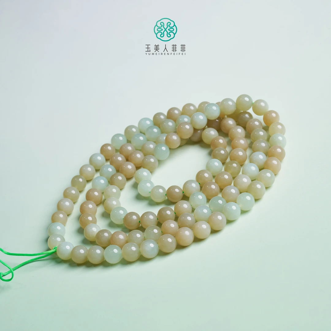 珠光宝气&和田玉黄口108颗-圆珠项链约8mm