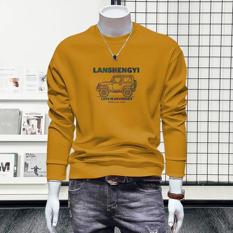 早秋男生圆领长袖卫衣修身百搭品质男装时尚潮流外套内搭套头上衣