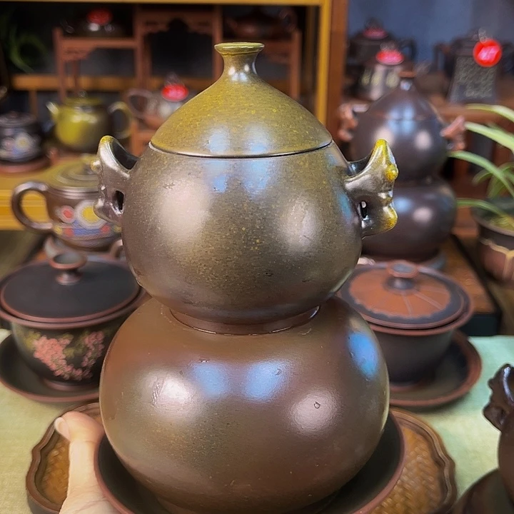 花*蛟龙精品柴烧葫芦抖漏壶160毫升