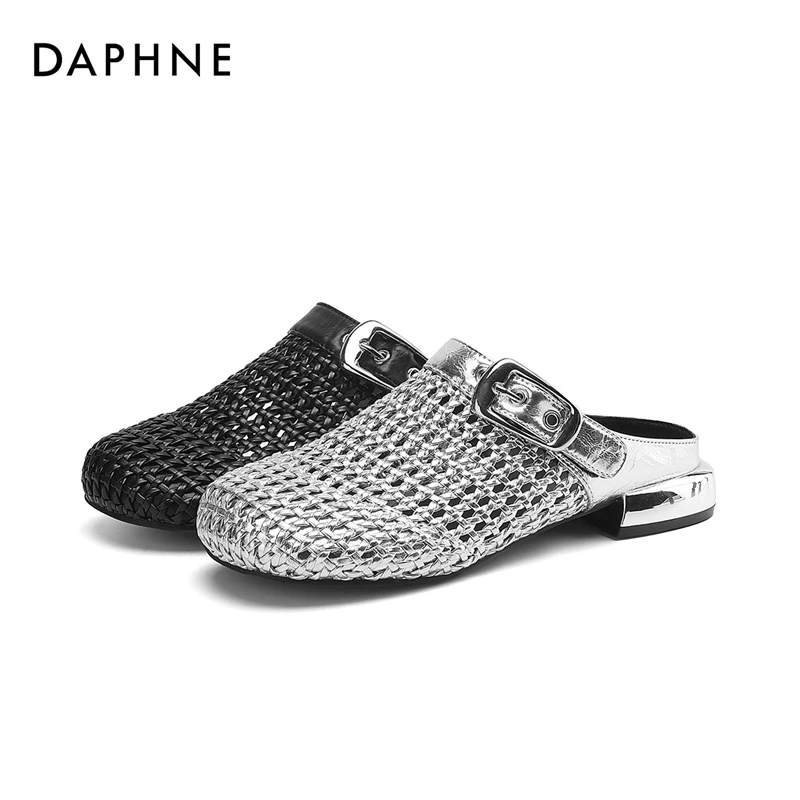 达芙妮镂空半拖鞋女款2025新款夏季外穿编织法式包头单鞋软底凉鞋